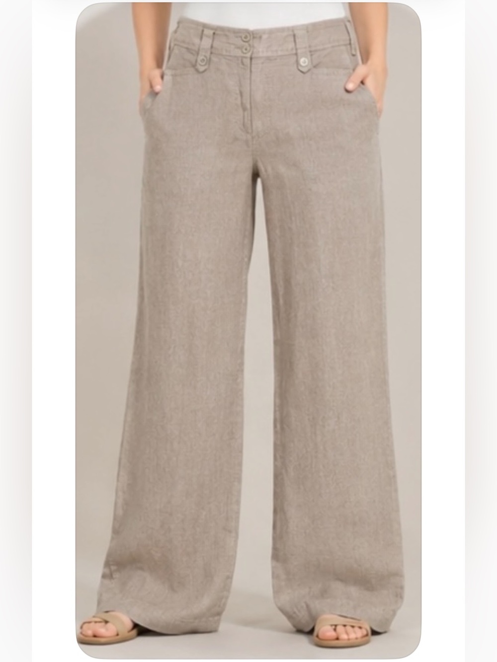 Olsen Europe Anna 100% Linen Wide Leg Pants | Taupe | Size 2 | Quiet Luxury